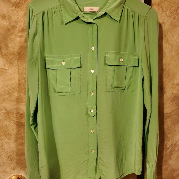 J Crew Green Silk Button-Down Shirt - Small - Picture 10 of 10
